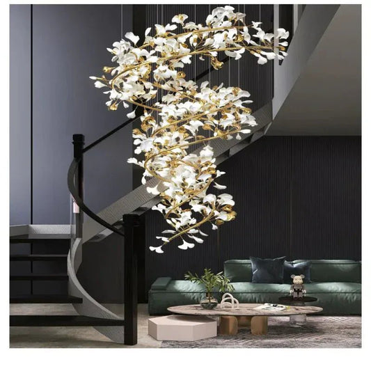 Gliss Luxury Ceramic Ginkgo Cascading Branch Chandelier Lighting - GILDLAMPS