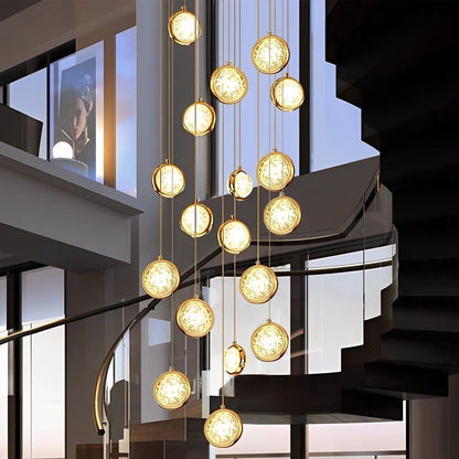 Global Crystal Cluster Adjustable Luxury Staircase Modern Long Chandelier - GILDLAMPS