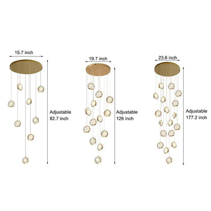 Global Crystal Cluster Adjustable Luxury Staircase Modern Long Chandelier - GILDLAMPS