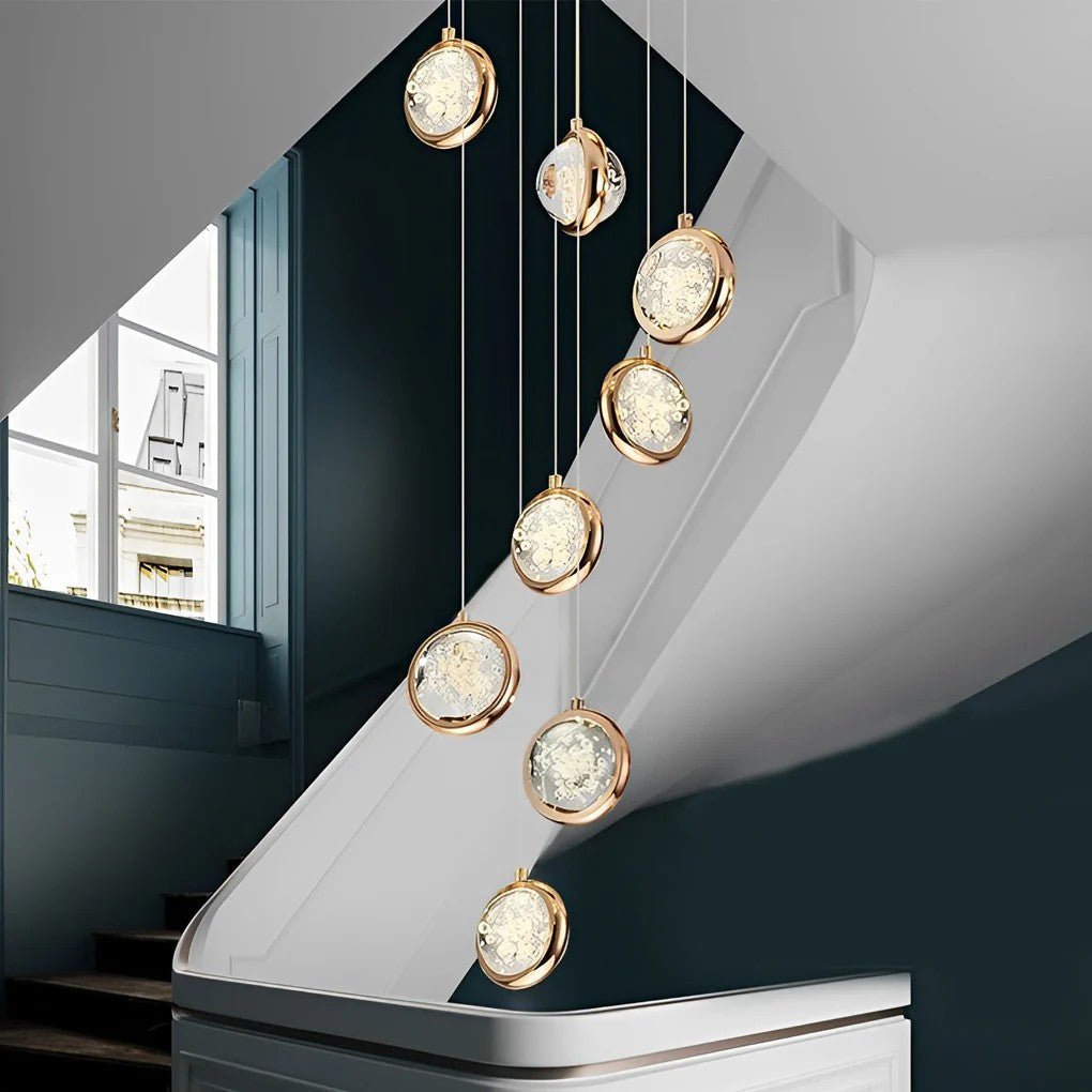 Global Crystal Cluster Adjustable Luxury Staircase Modern Long Chandelier - GILDLAMPS