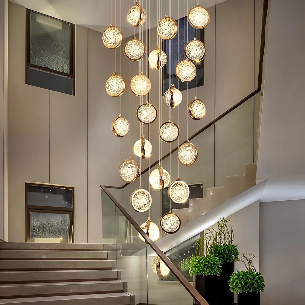Global Crystal Cluster Adjustable Luxury Staircase Modern Long Chandelier - GILDLAMPS