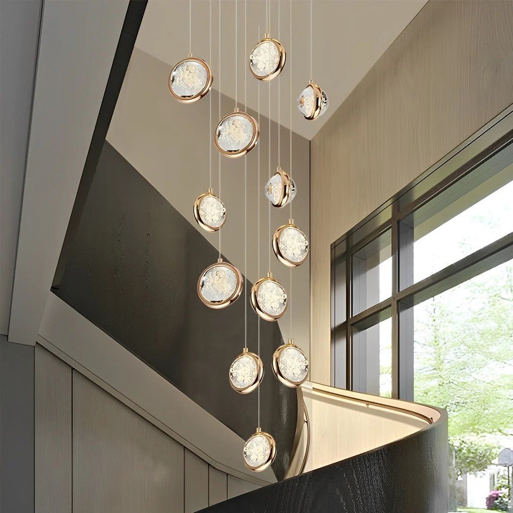 Global Crystal Cluster Adjustable Luxury Staircase Modern Long Chandelier - GILDLAMPS