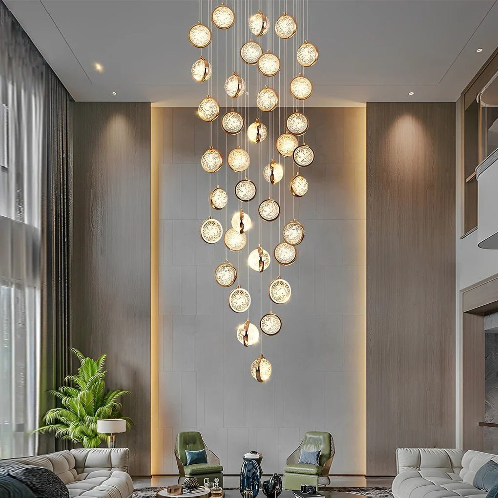 Global Crystal Cluster Adjustable Luxury Staircase Modern Long Chandelier - GILDLAMPS