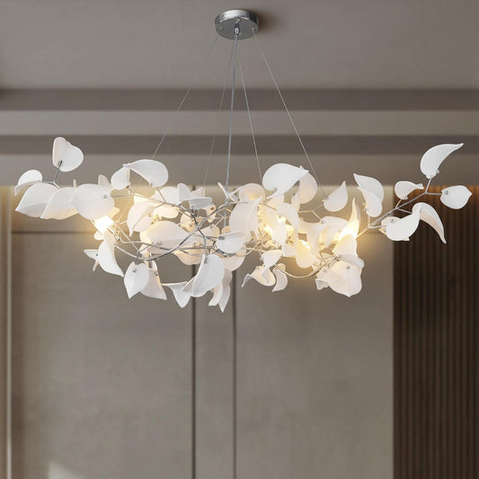 Gold Ceramic Leaf Chandelier with 6 Adjustable Lights, 31.5 inch Diameter - GILDLAMPS