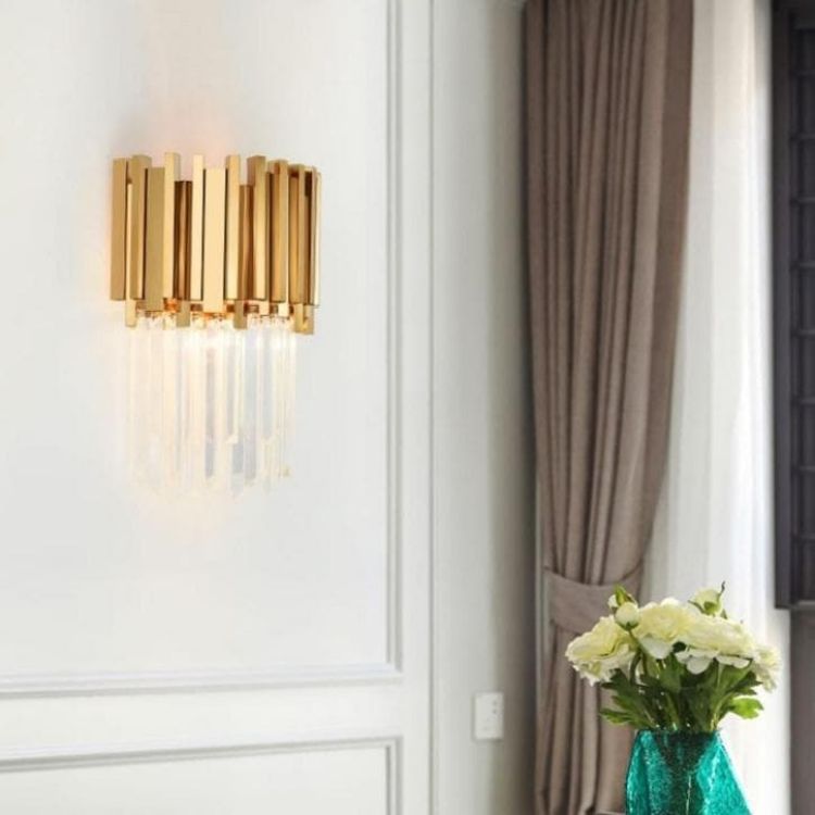 Gold Clear Crystal Wall Sconce 18"H - GILDLAMPS