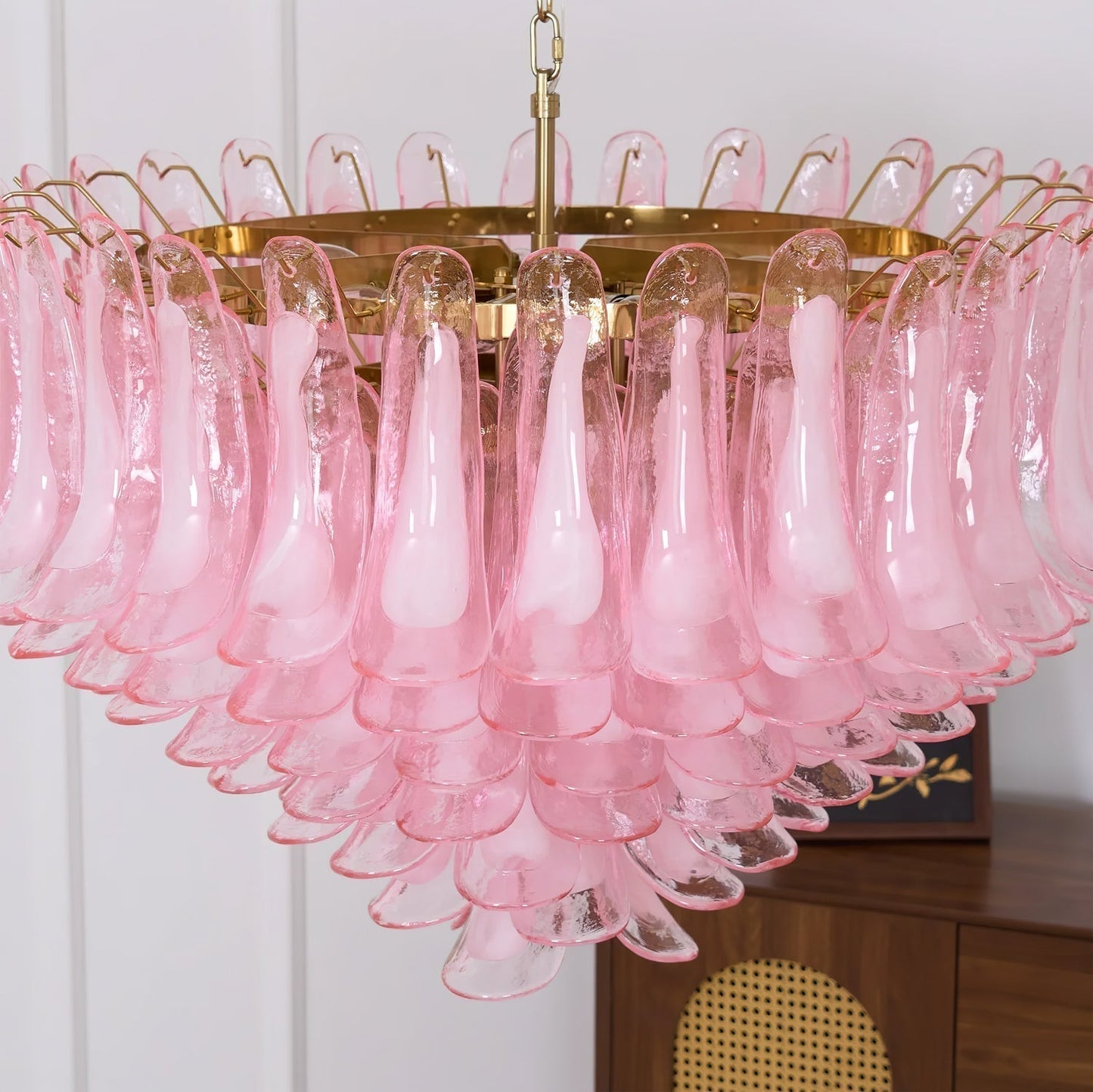 Gold & Pink Barcelona Murano Chandelier with 16 E14 Bulbs - GILDLAMPS
