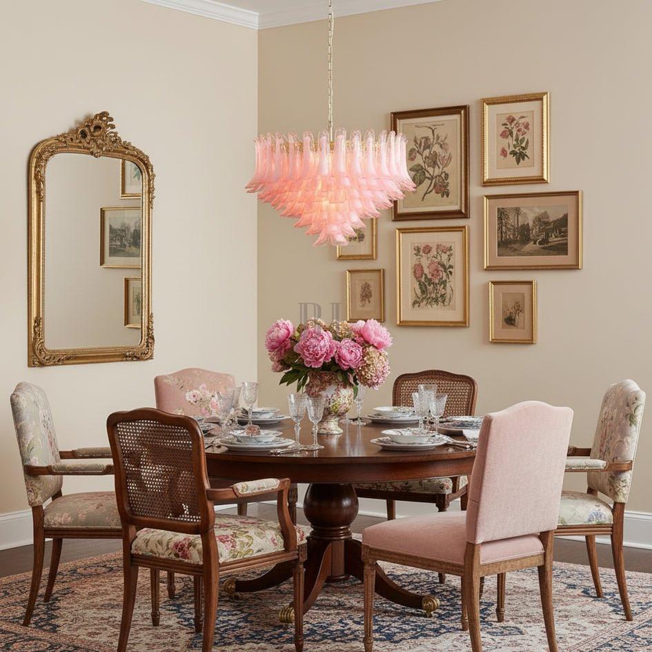 Gold & Pink Barcelona Murano Chandelier with 16 E14 Bulbs - GILDLAMPS