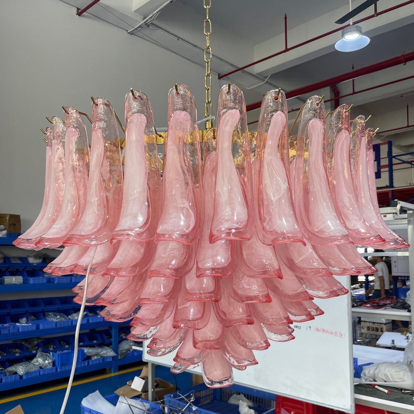 Gold & Pink Barcelona Murano Chandelier with 16 E14 Bulbs - GILDLAMPS