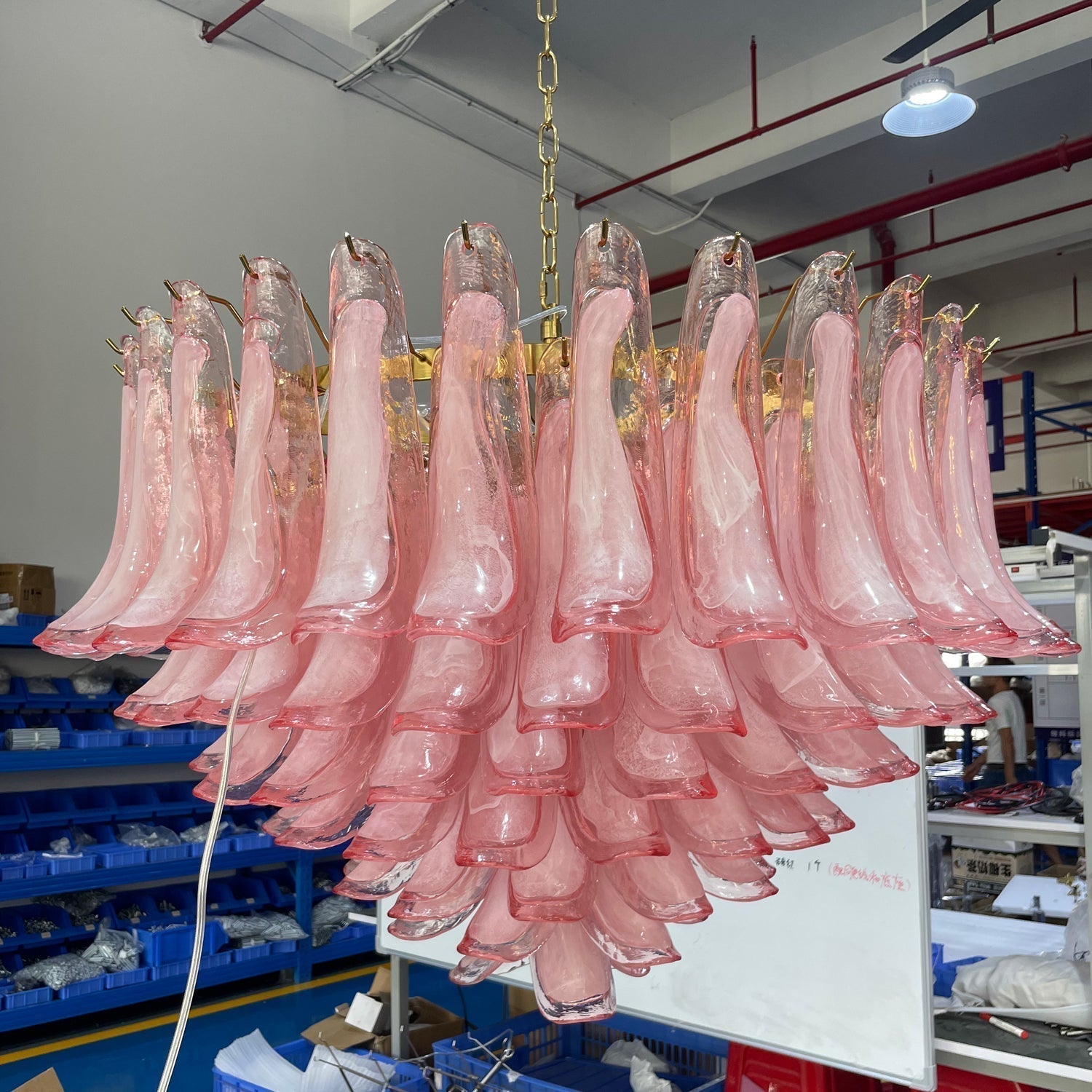 Gold & Pink Barcelona Murano Chandelier with 16 E14 Bulbs - GILDLAMPS