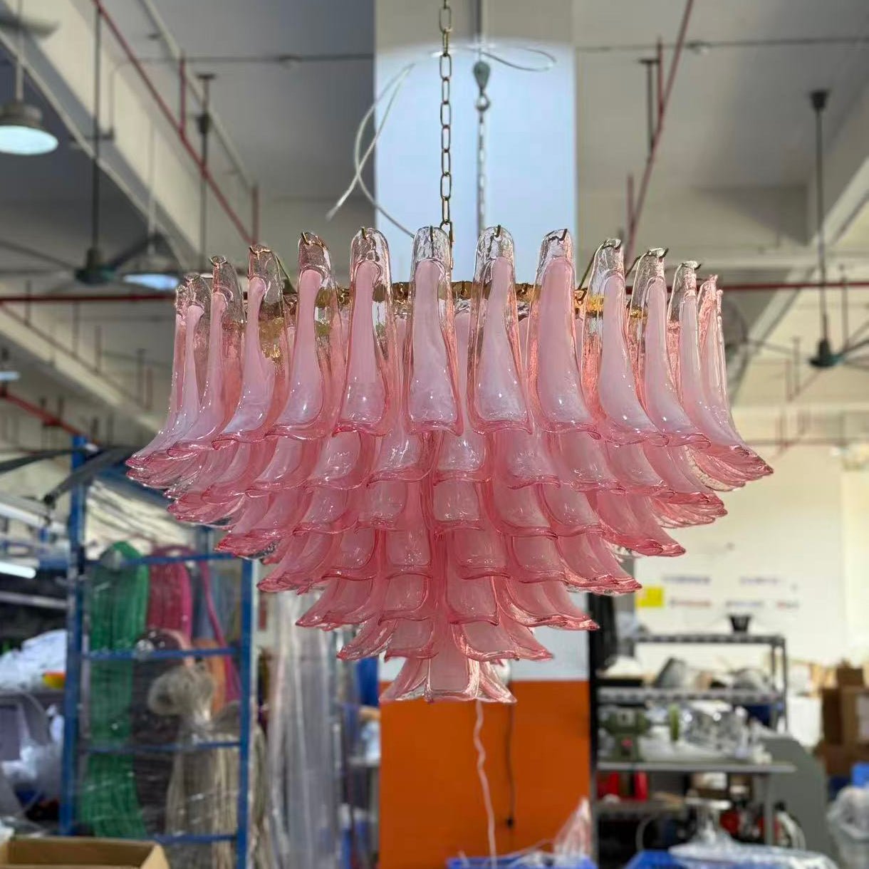 Gold & Pink Barcelona Murano Chandelier with 16 E14 Bulbs - GILDLAMPS