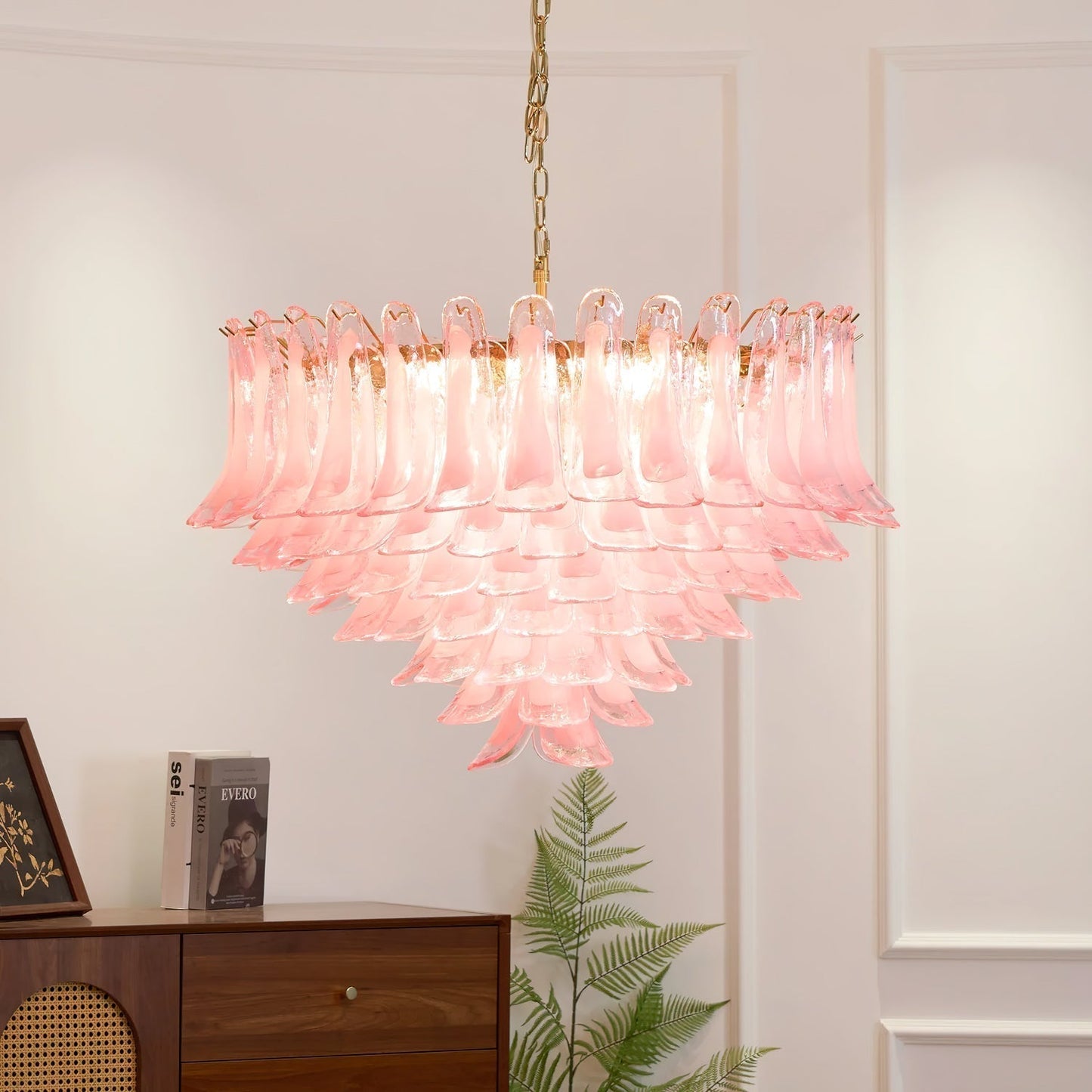 Gold & Pink Barcelona Murano Chandelier with 16 E14 Bulbs - GILDLAMPS