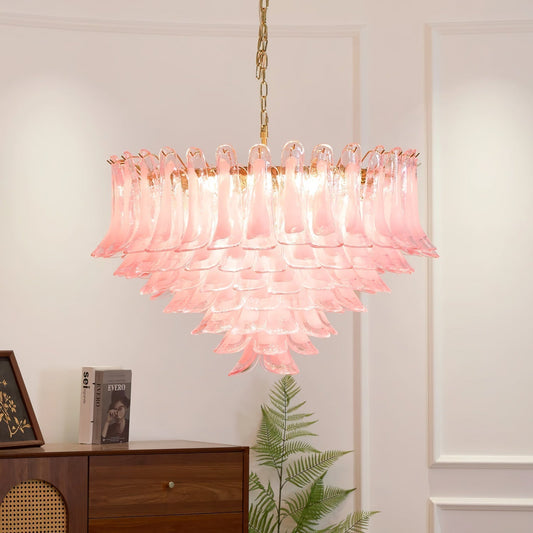 Gold & Pink Barcelona Murano Chandelier with 16 E14 Bulbs - GILDLAMPS