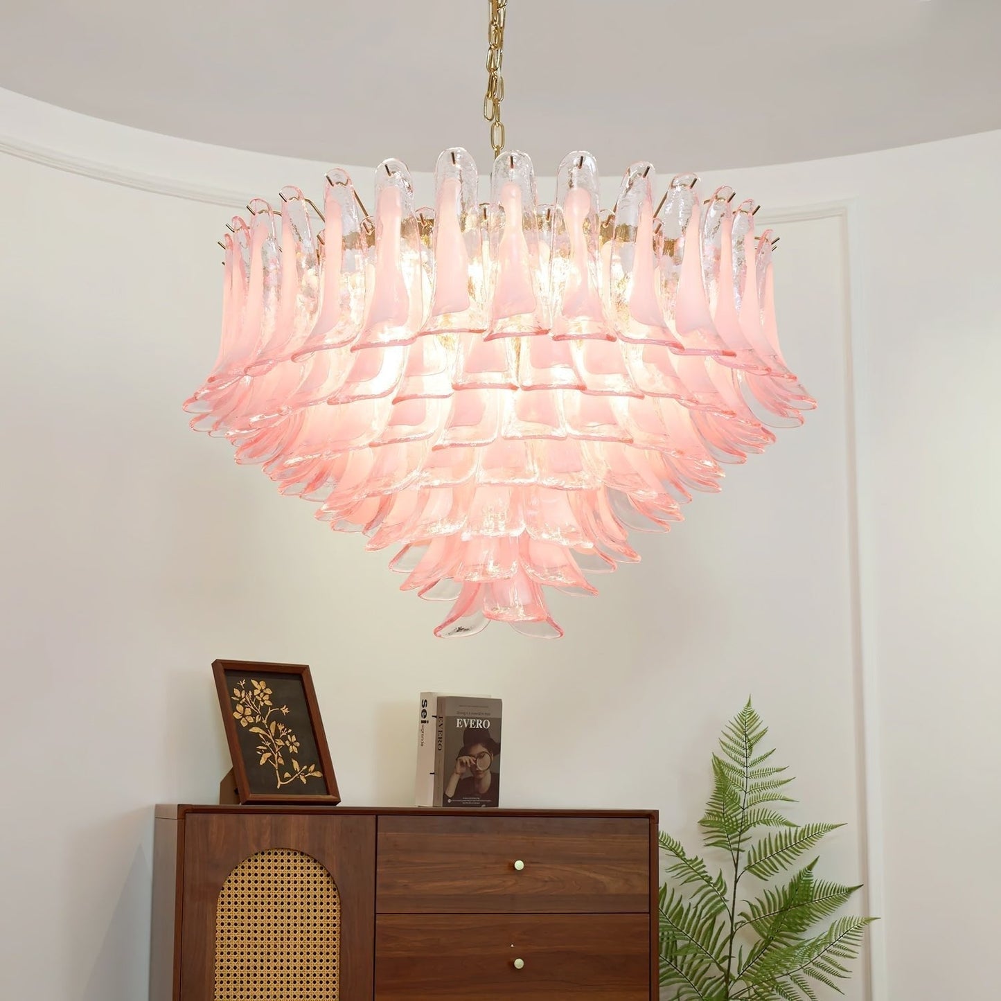 Gold & Pink Barcelona Murano Chandelier with 16 E14 Bulbs - GILDLAMPS