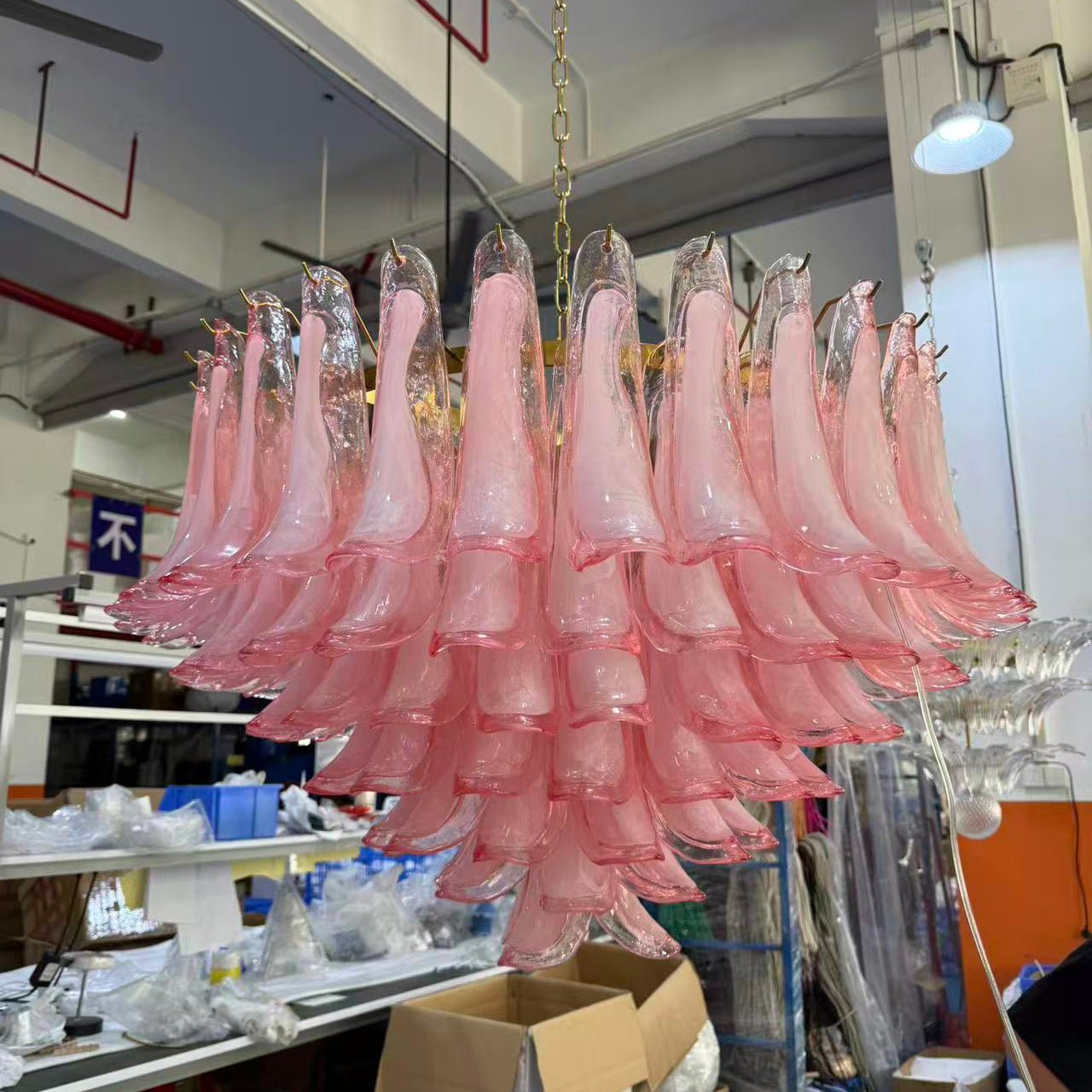 Gold & Pink Barcelona Murano Chandelier with 16 E14 Bulbs - GILDLAMPS