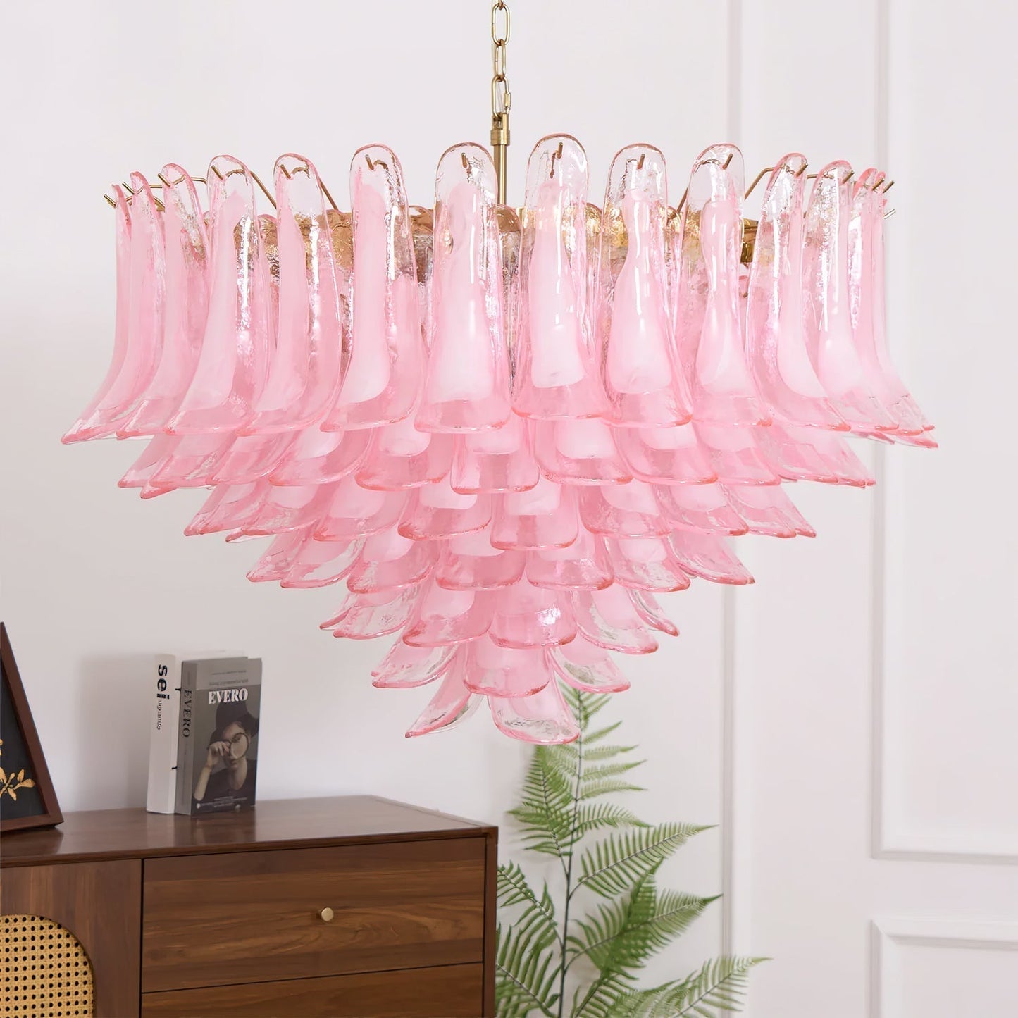 Gold & Pink Barcelona Murano Chandelier with 16 E14 Bulbs - GILDLAMPS