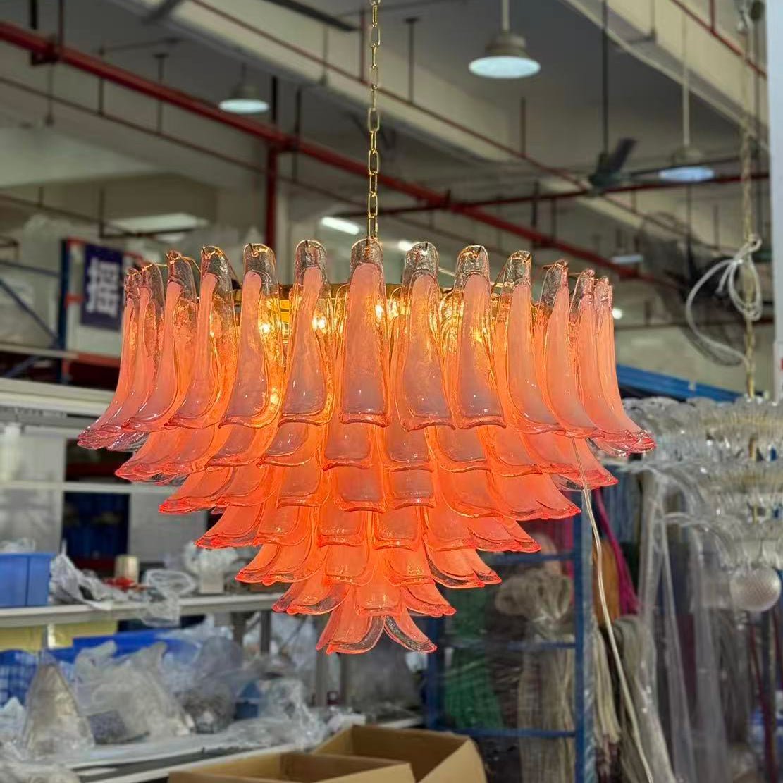 Gold & Pink Barcelona Murano Chandelier with 16 E14 Bulbs - GILDLAMPS