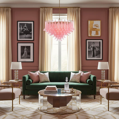 Gold & Pink Barcelona Murano Chandelier with 16 E14 Bulbs - GILDLAMPS