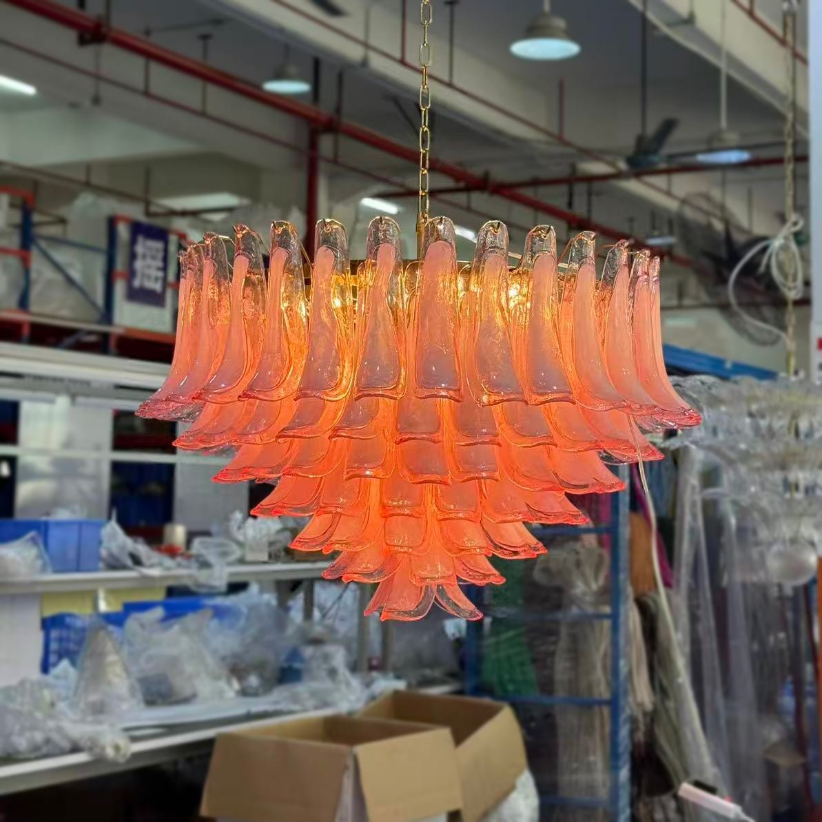 Gold & Pink Barcelona Murano Chandelier with 16 E14 Bulbs - GILDLAMPS