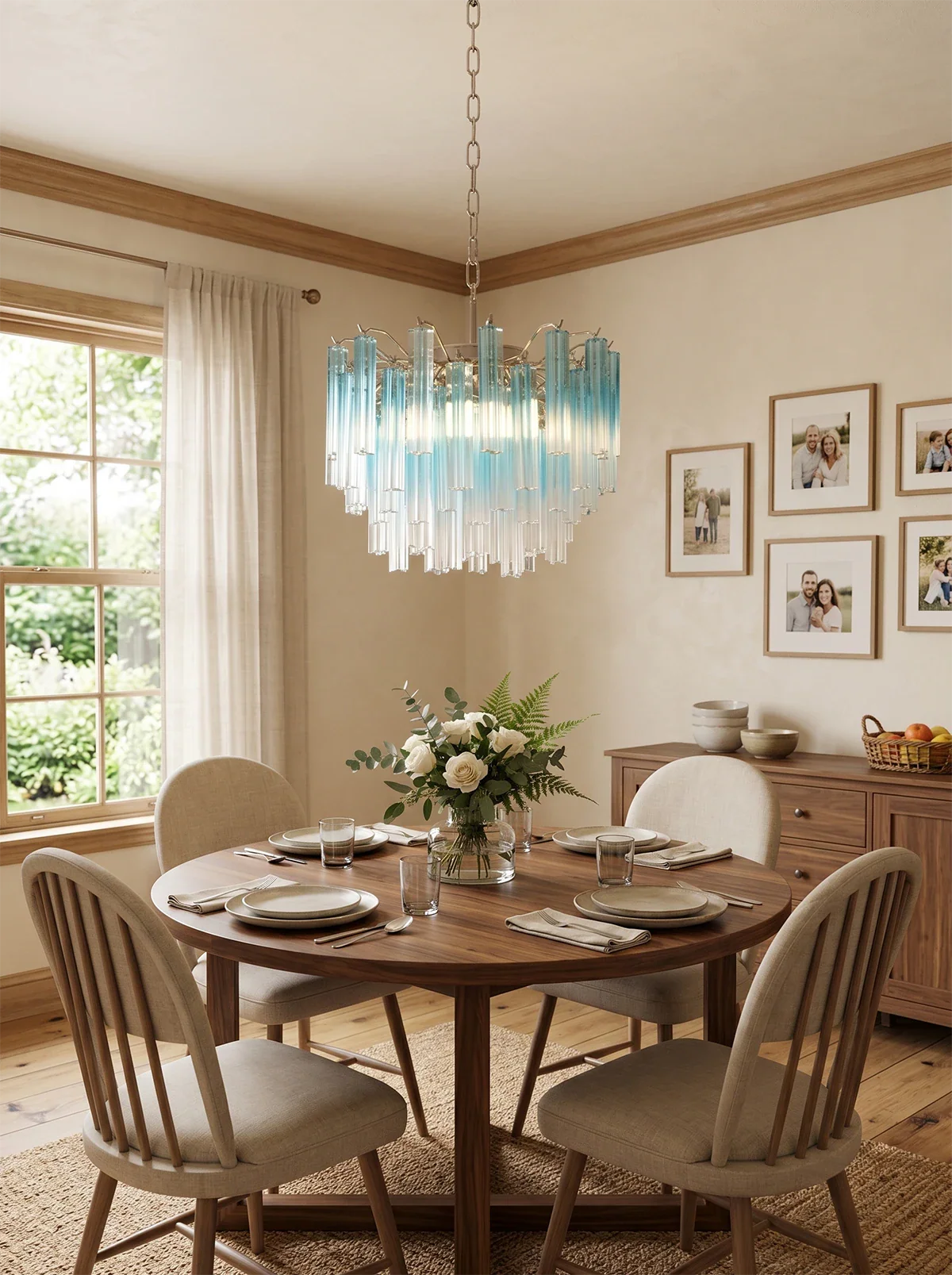 Gorgeous Murano Quadriedri Prisms Blue Chandelier