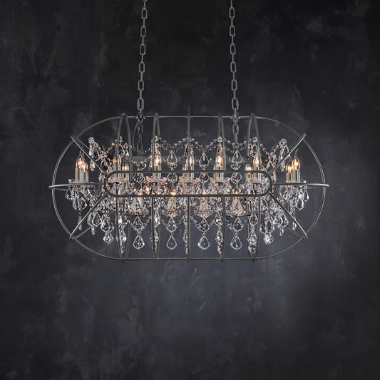 Gyro Crystal Rectangular Chandelier Antique Rust - GILDLAMPS