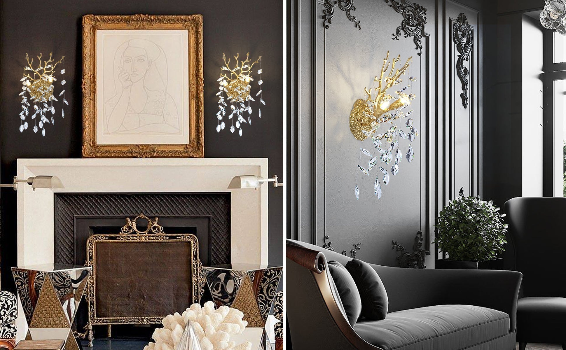 Ice Eye Crystal Gold/Silver Wall Sconce for All Rooms 10"H - GILDLAMPS