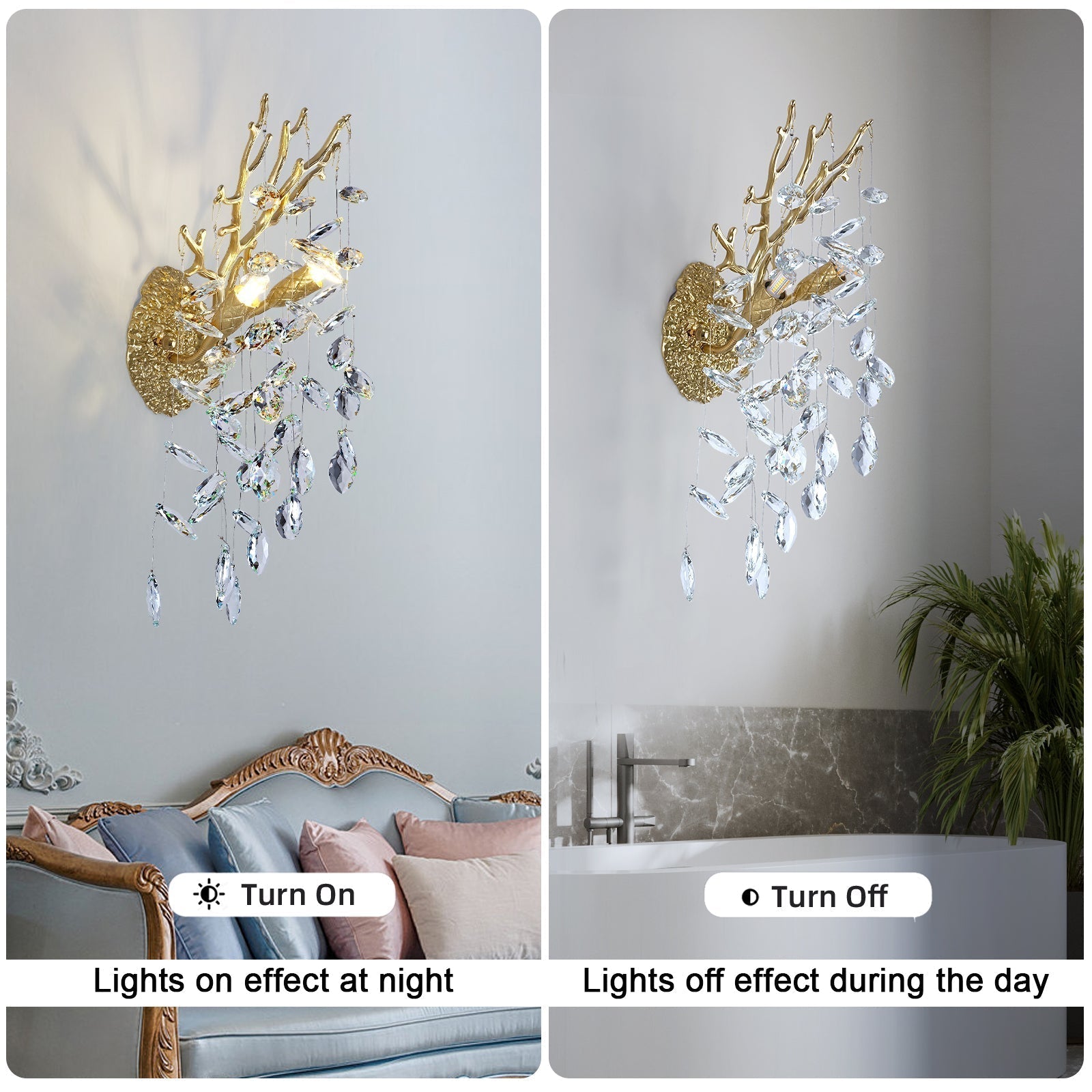 Ice Eye Crystal Gold/Silver Wall Sconce for All Rooms 10"H - GILDLAMPS