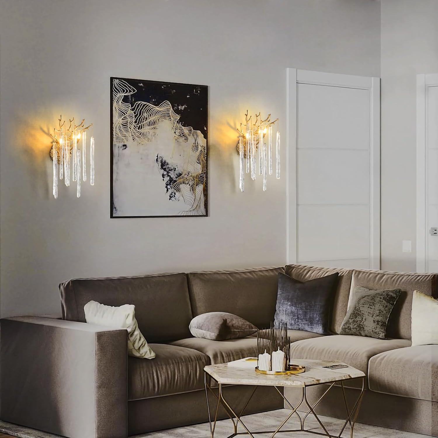 Ice Strip Crystal Gold Wall Sconce for All Rooms 17.7"H - GILDLAMPS