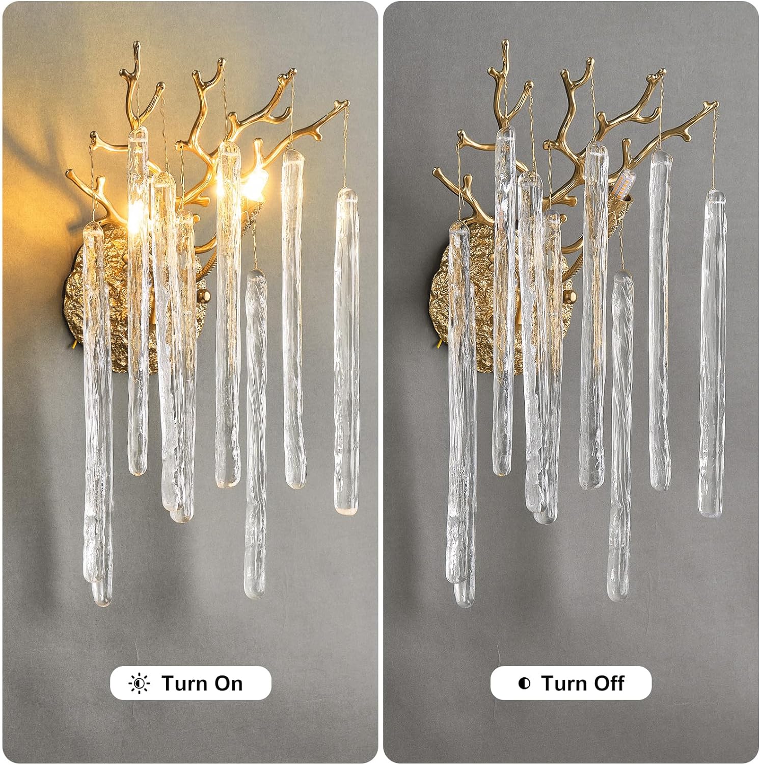 Ice Strip Crystal Gold Wall Sconce for All Rooms 17.7"H - GILDLAMPS