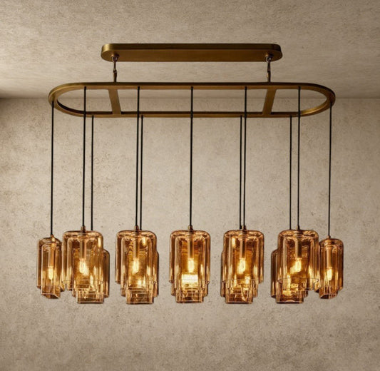 Lacour Amber Glass Rectangular Chandelier - GILDLAMPS
