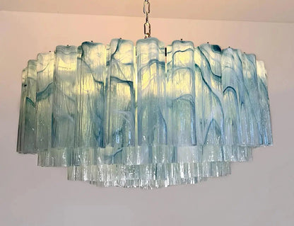 Large Murano glass Chandelier - 101 blue alabaster glass tube - GILDLAMPS
