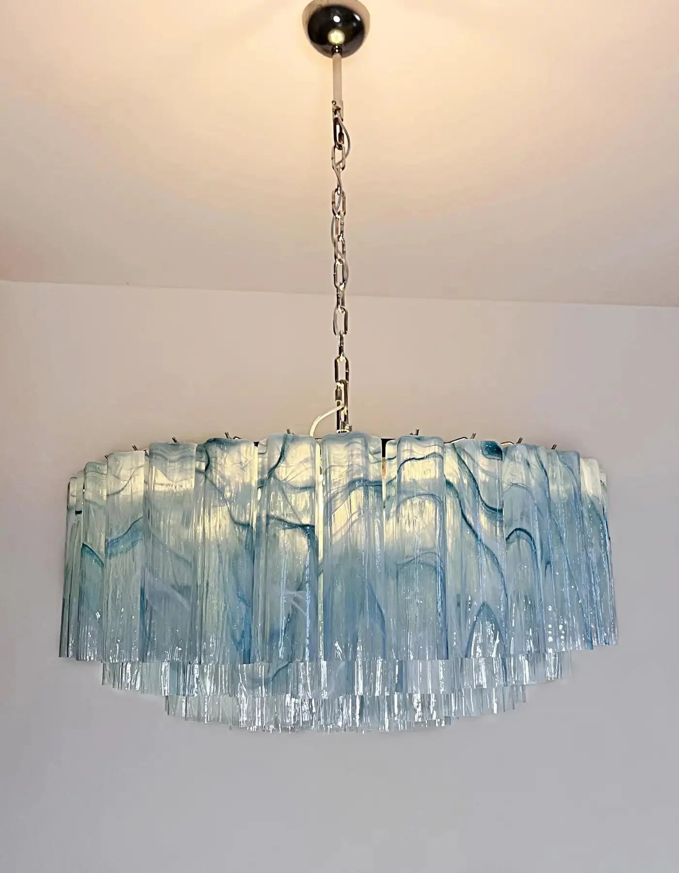 Large Murano glass Chandelier - 101 blue alabaster glass tube - GILDLAMPS