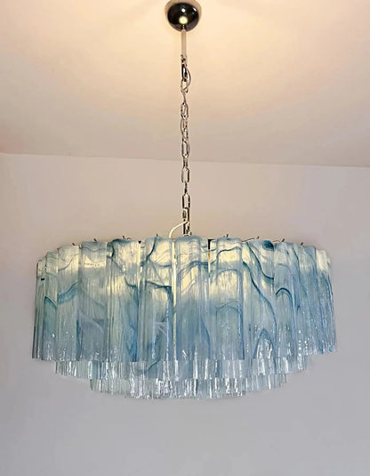 Large Murano glass Chandelier - 101 blue alabaster glass tube - GILDLAMPS