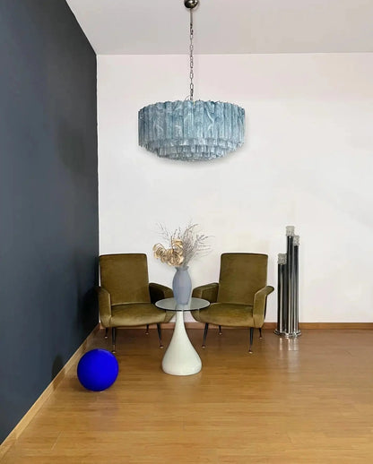 Large Murano glass Chandelier - 101 blue alabaster glass tube - GILDLAMPS