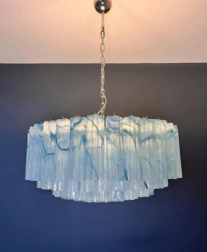 Large Murano glass Chandelier - 101 blue alabaster glass tube - GILDLAMPS