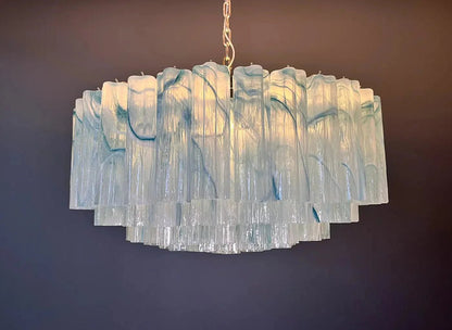 Large Murano glass Chandelier - 101 blue alabaster glass tube - GILDLAMPS