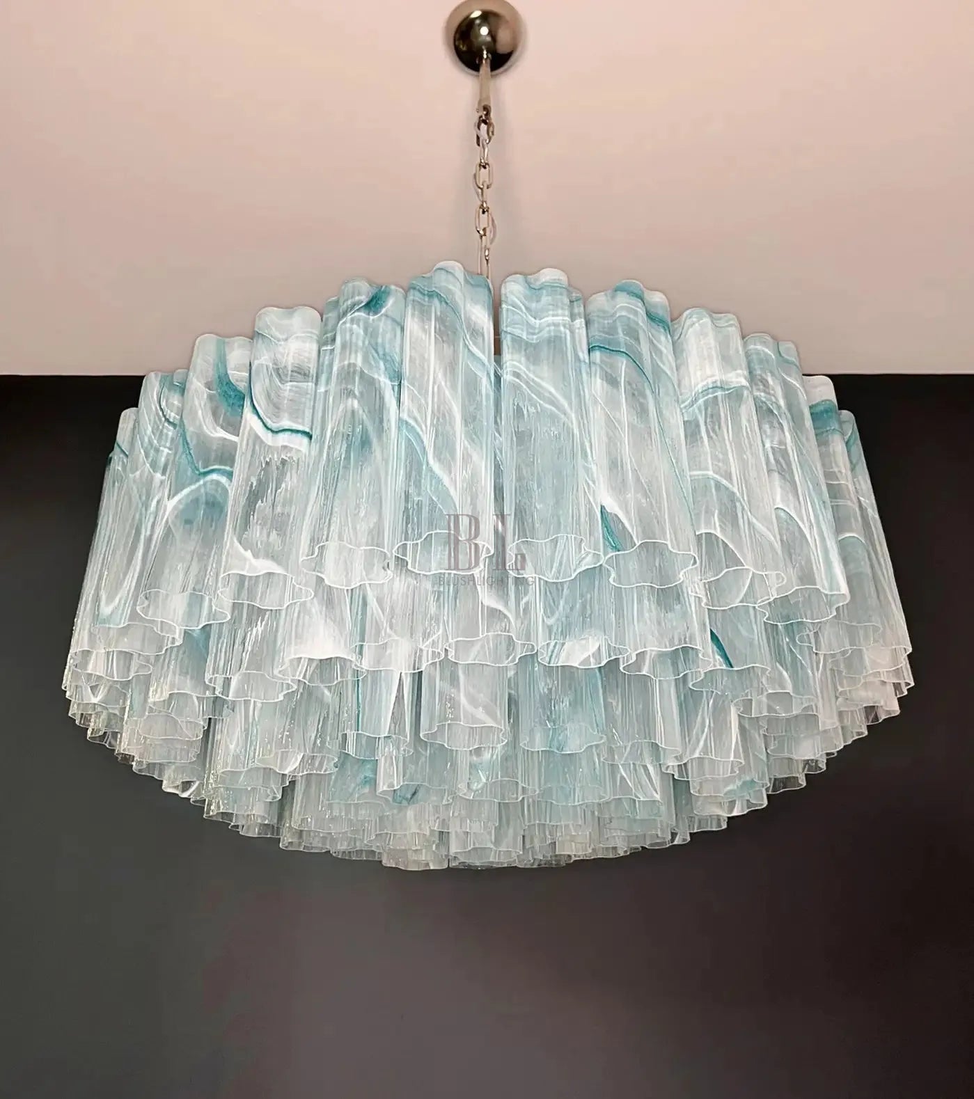 Large Murano glass Chandelier - 101 blue alabaster glass tube - GILDLAMPS