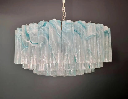 Large Murano glass Chandelier - 101 blue alabaster glass tube - GILDLAMPS