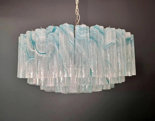 Large Murano glass Chandelier - 101 blue alabaster glass tube - GILDLAMPS
