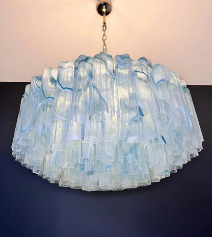 Large Murano glass Chandelier - 101 blue alabaster glass tube - GILDLAMPS