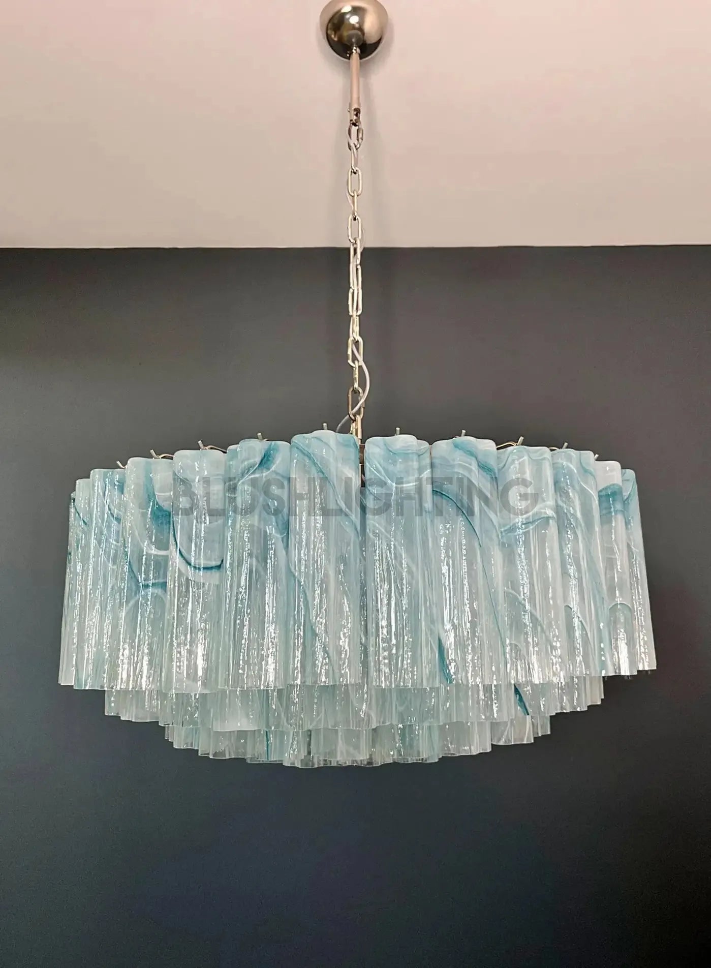 Large Murano glass Chandelier - 101 blue alabaster glass tube - GILDLAMPS