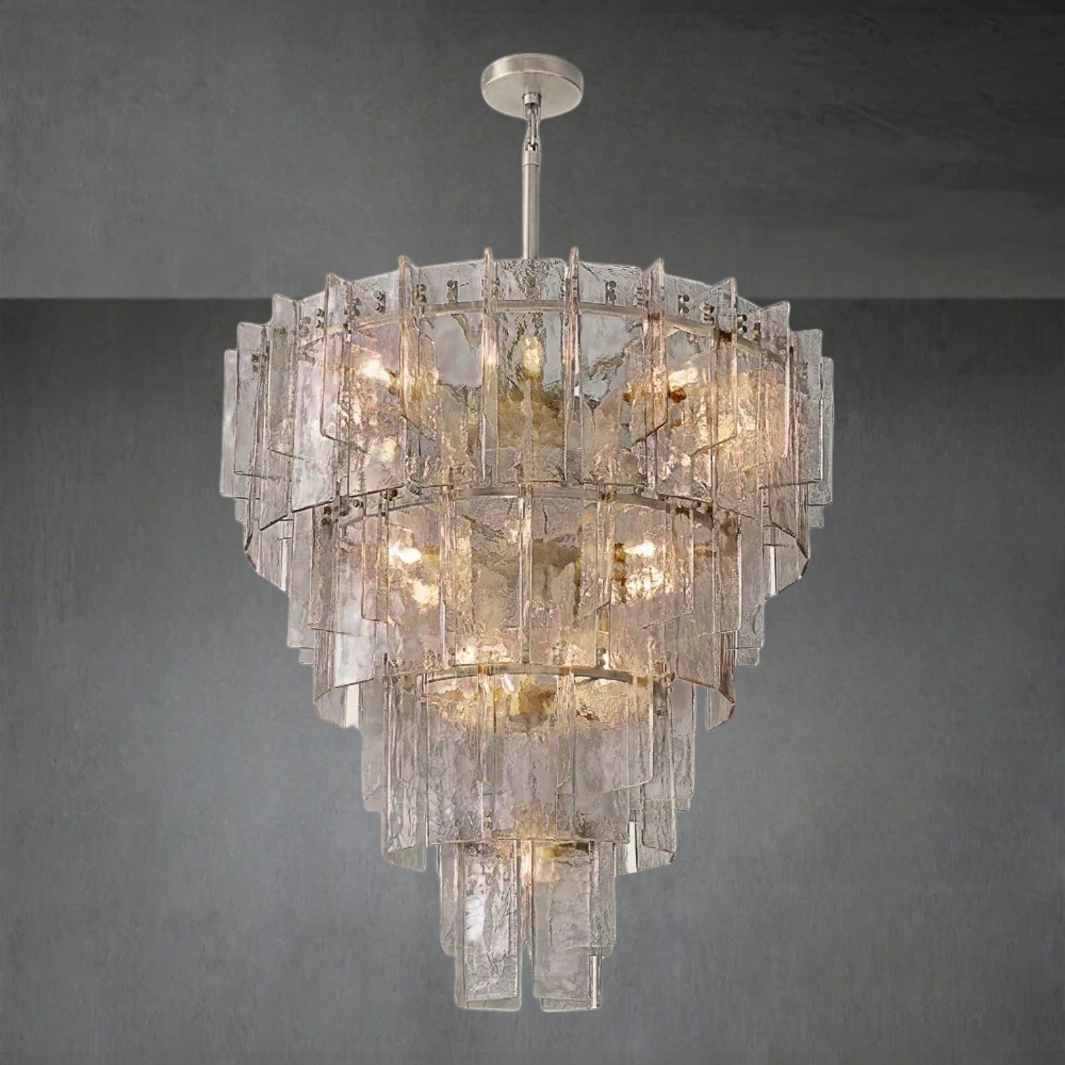 Lattace Clear Glass Tiered Round Chandelier 47" - GILDLAMPS