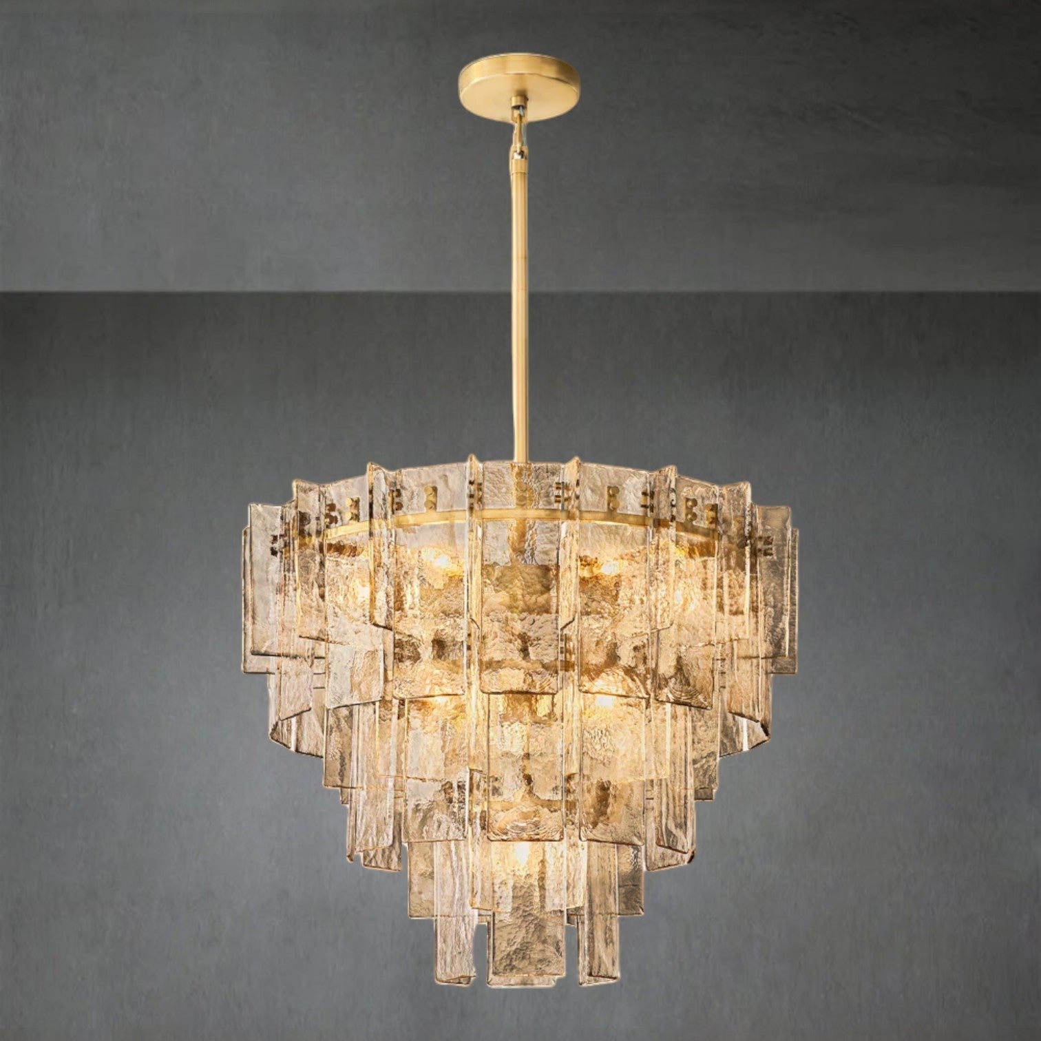 Lattace Smoke Glass Tiered Round Chandelier 36"47" - GILDLAMPS