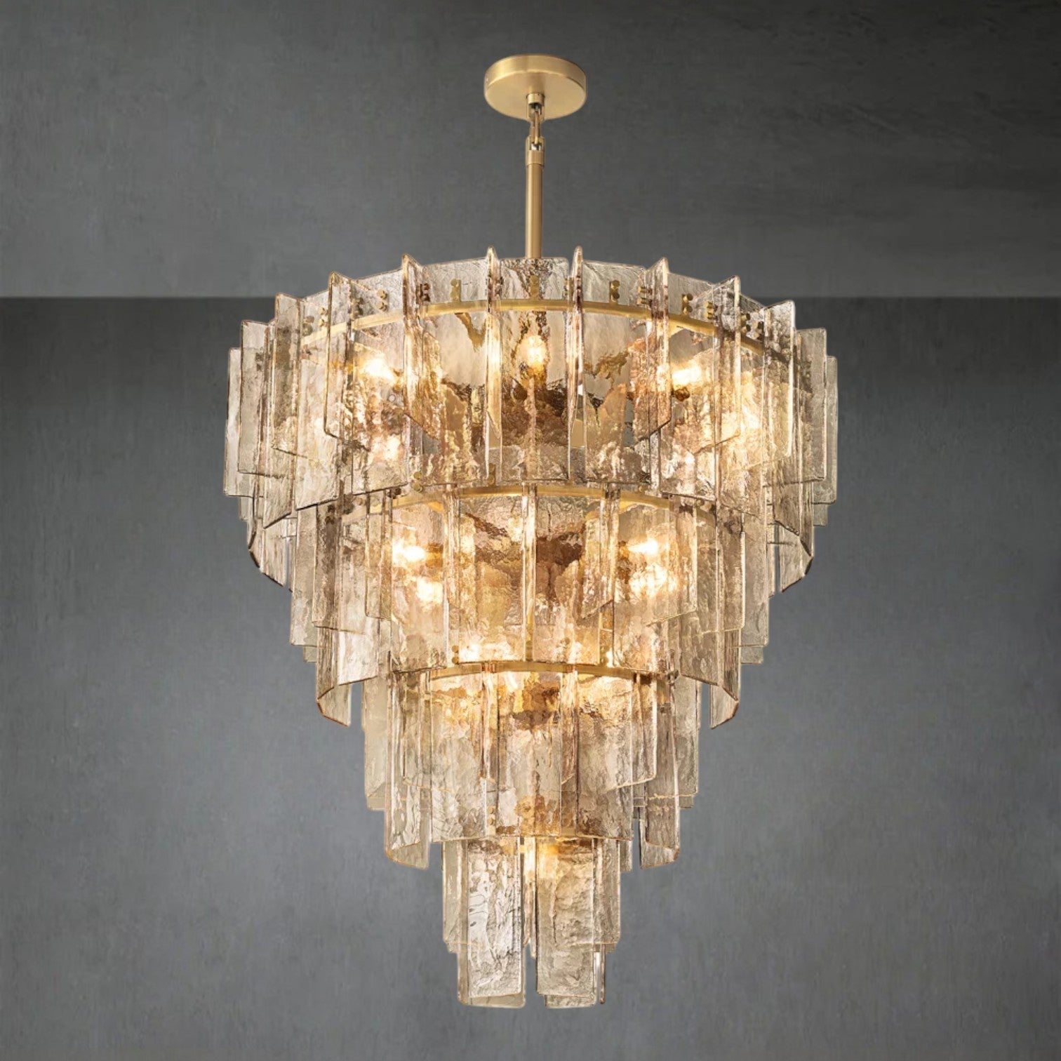Lattace Smoke Glass Tiered Round Chandelier 36"47" - GILDLAMPS