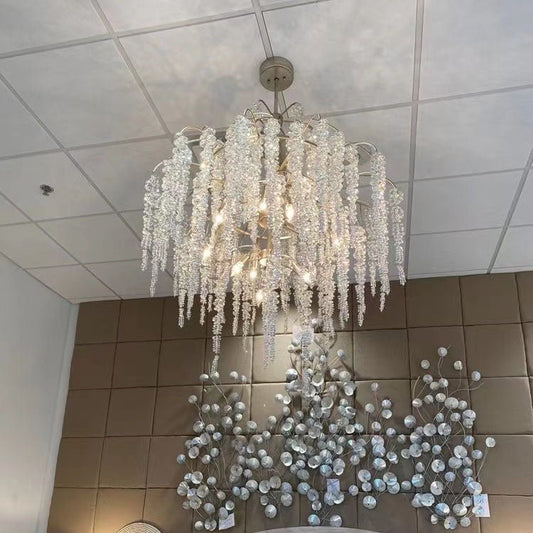 Light Luxury Silver Flower Branch Chandelier with Icicle Details for Bedroom Dining Room and Hallway - GILDLAMPS