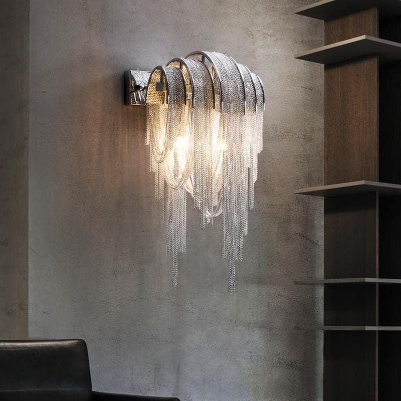 Liz Luxury Plated Aluminum Chain Tassel Wall Sconce - GILDLAMPS