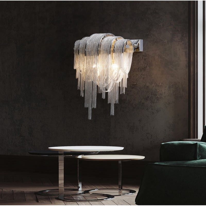 Liz Luxury Plated Aluminum Chain Tassel Wall Sconce - GILDLAMPS