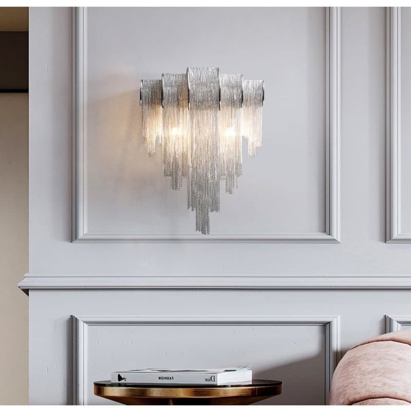 Liz Luxury Plated Aluminum Chain Tassel Wall Sconce - GILDLAMPS