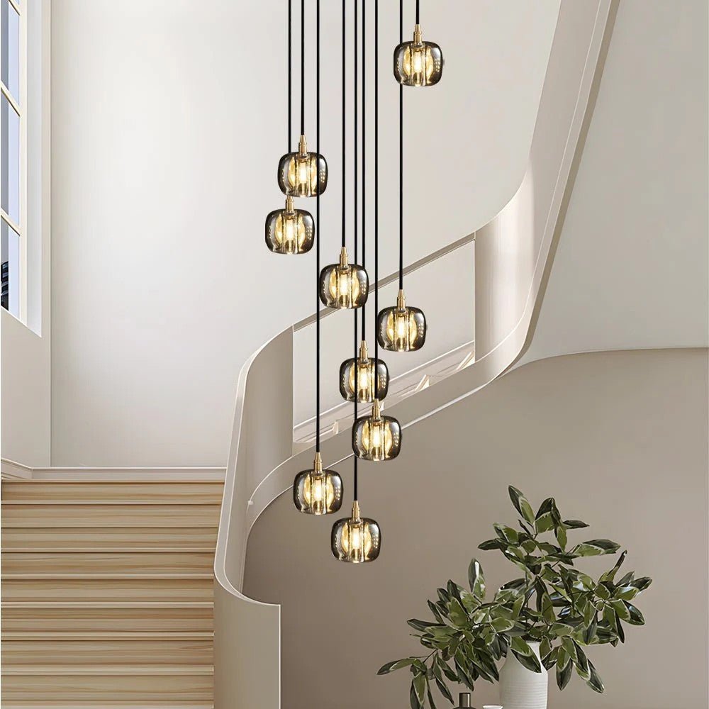Long Spiral Cubes Crystal Chandelier for Staircase - GILDLAMPS