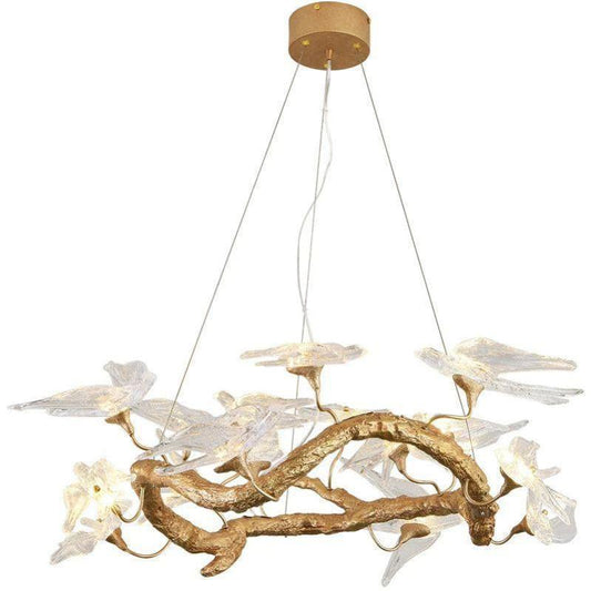 Lucky Bird Glass Branch Round Chandelier For Dining Room - GILDLAMPS