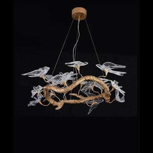 Lucky Bird Glass Branch Round Chandelier For Dining Room - GILDLAMPS